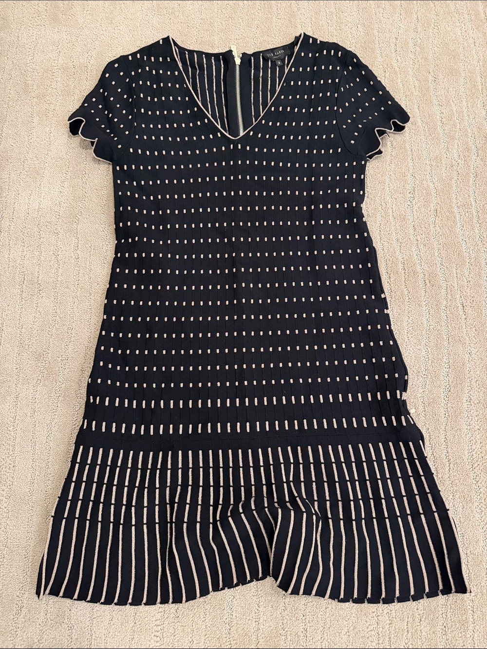 Ted Baker Navy Dress with Cream Stripe Pattern